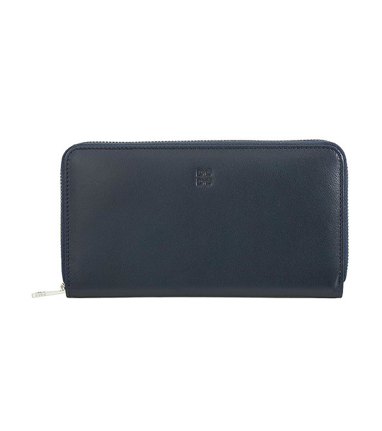 Голям тъмносин кожен портфейл Francie с RFID защита снимка