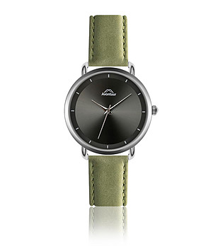 Мъжки часовник в сребристо и черно със зелена кожена каишка Cedric снимка