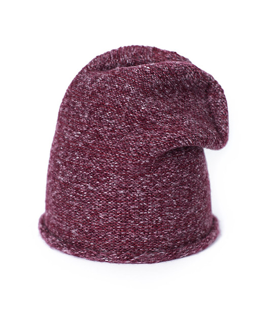 Unisex плетена шапка с вълна в червен меланж снимка