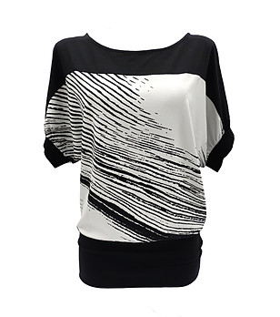 Дамска лежерна блуза в черно и цвят екрю с принт Elrica снимка
