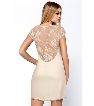 Нощница в цвят екрю с дантелен гръб Hillary снимка