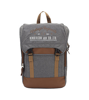 Раница с капак в сиво и кафяво снимка