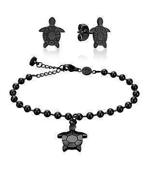 Дамски комплект от гривна и обеци в черно Turtle снимка
