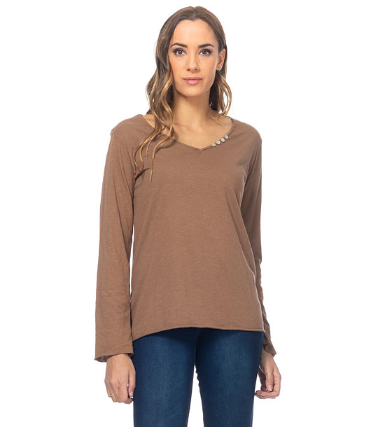 Памучна дамска блуза в кафяв нюанс снимка