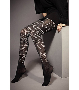 Черен чорапогащник с контрастни мотиви Inca 100 DEN снимка