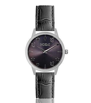 Часовник в черно и сребристо с кожена каишка с релеф Chloe Dream снимка