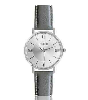 Сребрист дамски часовник със сива кожена каишка Stella снимка