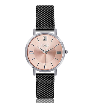 Дамски часовник в сребристо с черна верижка Stella снимка