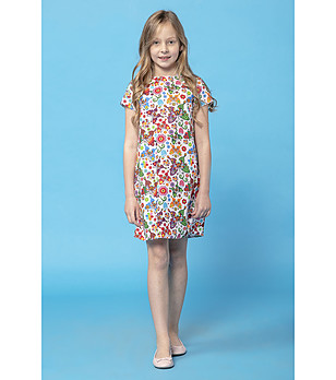 Детска бяла рокля с многоцветен принт Caren снимка