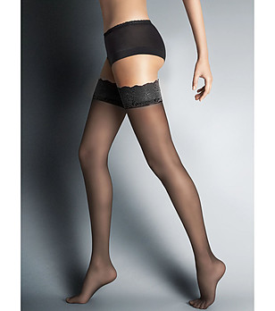 Черни дълги дамски чорапи с дантела Alessandra снимка