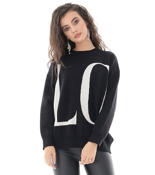 Черен дамски пуловер с бял надпис снимка