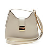 Светлобежова кожена дамска чанта за рамо с верижка Alice-1 снимка