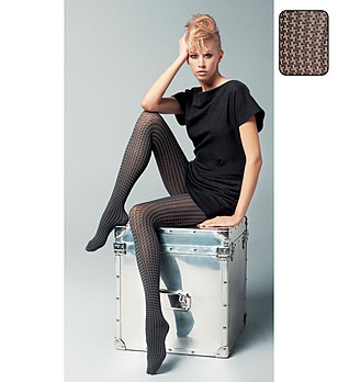 Черен чорапогащник с бежов принт на пепит Pepitone 80 DEN снимка