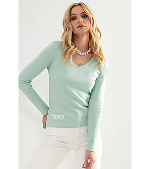 Дамска памучна блуза Irene в цвят мента снимка