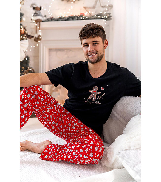 Мъжка памучна пижама в черно и червено Mike снимка