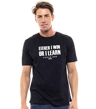 Памучна мъжка тениска в черно I learn снимка