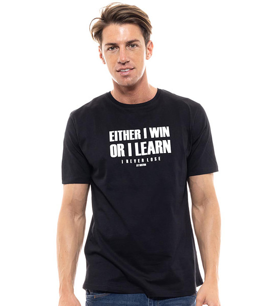 Памучна мъжка тениска в черно I learn снимка