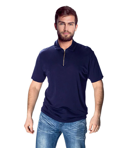 Мъжка блуза в тъмносиньо с яка и цип Polo снимка