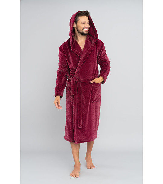 Мъжки плюшен халат в бордо Zygmunt снимка