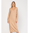 Бежова дълга рокля от фино плетиво Velma-2 снимка