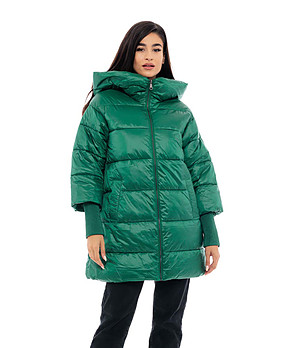 Зимно дамско широко зелено яке Lamia снимка