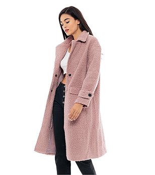 Дамско палто в цвят пудра еко каракул Abena снимка