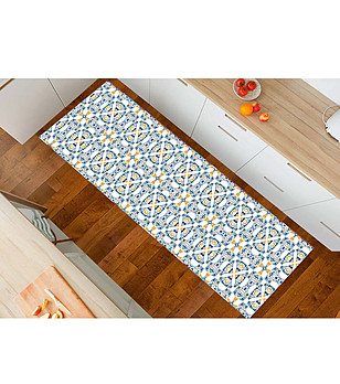 Пътека с принт в бяло, синьо и оранжево 180х52 см снимка