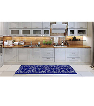 Тъмнолилава пътека с принт в бяло 180х52 см снимка