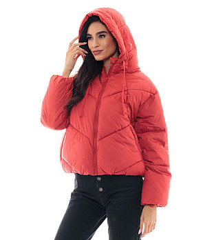 Зимно дамско късо яке в цвят корал Alita снимка