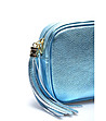 Светлосиня малка дамска кожена чанта с металик ефект Irmina-3 снимка