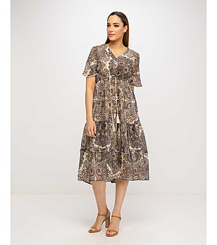 Рокля в кафяво и екрю с принт Lexy снимка