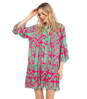 Oversize рокля в циклама и зелено с принт Adelaide снимка