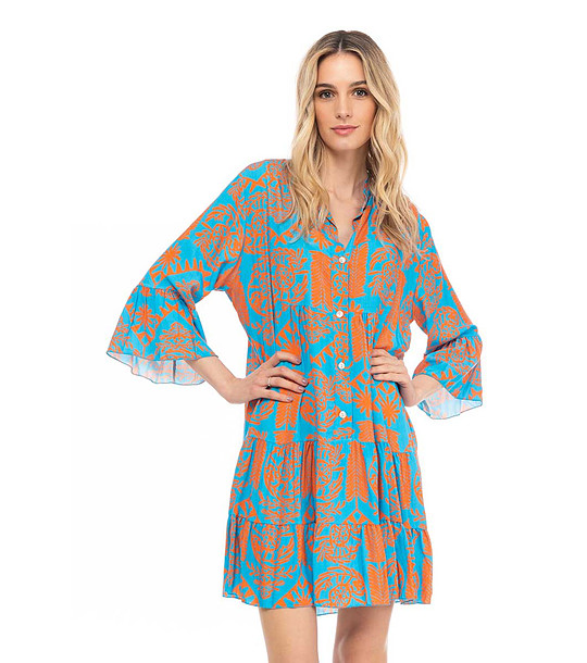 Oversize рокля в оранжево и тюркоаз с принт Adelaide снимка