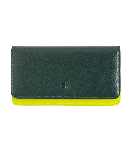 Дамски портфейл в зелено и цвят лайм от естествена кожа с RFID защита снимка
