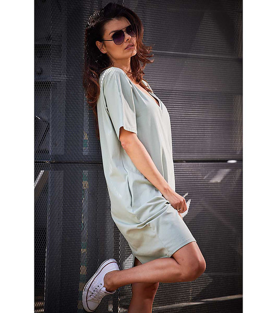 Памучна oversize рокля в цвят мента Luisa снимка