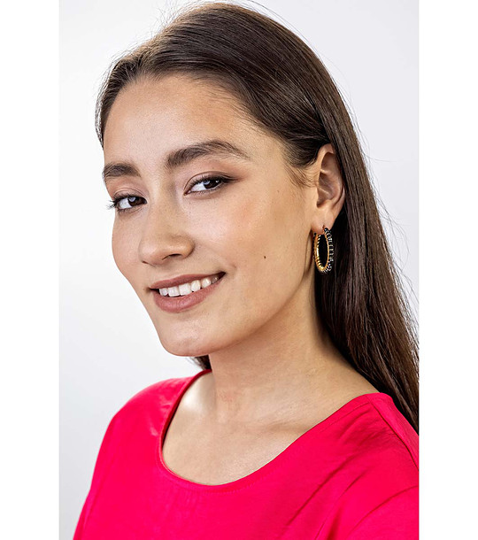Златисти дамски обеци с черни кристали Elena снимка