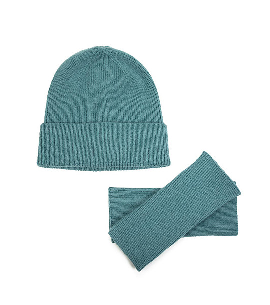 Unisex комплект от шапка и ръкавици в синьо снимка