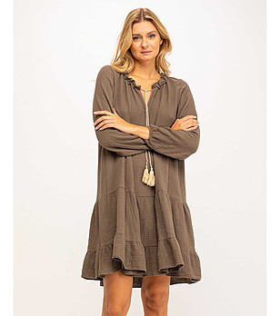 Кафява памучна рокля Kosara снимка