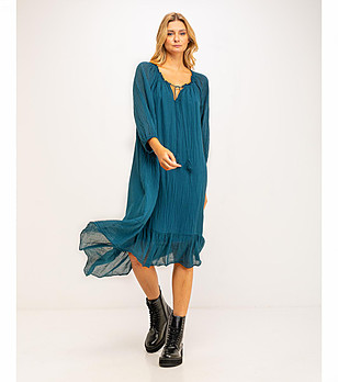 Синя ефирна памучна рокля Dili снимка