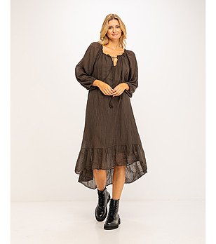 Кафява ефирна памучна рокля Dili снимка