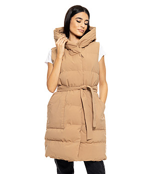 Дамска дълга грейка в цвят камел с колан Adolfina снимка