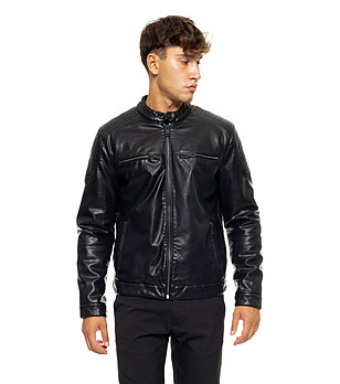 Мъжко яке в черно Markell от еко кожа снимка