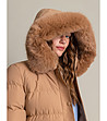 Дамско яке в цвят камел с пух Alfina-4 снимка