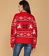 Червен дамски пуловер със зимни мотиви-1 снимка