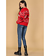 Червен дамски пуловер със зимни мотиви-2 снимка
