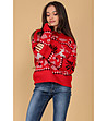 Червен дамски пуловер със зимни мотиви-4 снимка