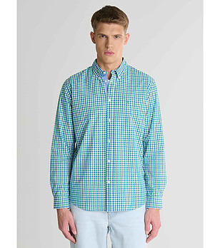 Памучна мъжка карирана риза в синьо и зелено Mowerin снимка