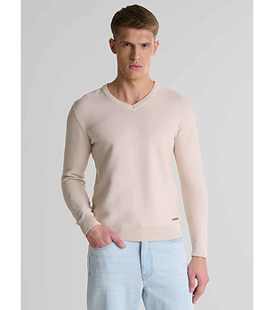 Мъжки памучен пуловер в цвят крем Vasonitex снимка