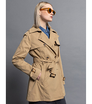 Бежов дамски шлифер с класическа кройка Vena снимка