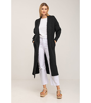 Дълга дамска жилетка в черно снимка